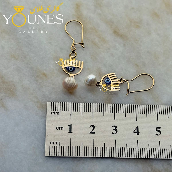 گوشواره طلا عصایی کیارا چشم نظر مروارید دار